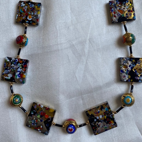 Klimt-inspired Murano Glass, Venetian Bead Necklace BNWT - Picture 2 of 6
